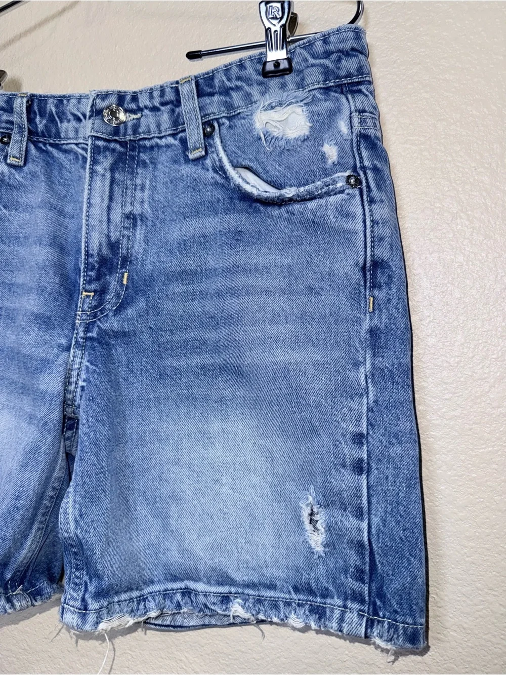 Free People We The Free Distressed Denim Bermuda Shorts Cut Off Jorts Grunge 26⁠
